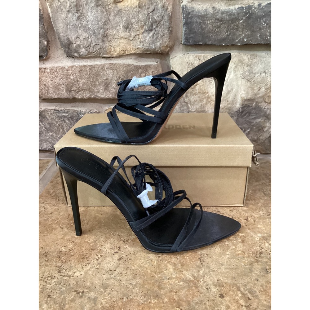 Steve Madden Sarabell Size 10 M Black Strappy Pointed Toe Stiletto Heel Sandals